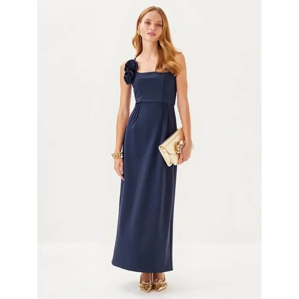 Lilly Pulitzer Jade Maxi Dress Navy Blue Floral Accent size 4 NWT $298 MSRP